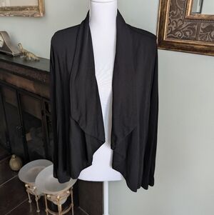 Flax Women's Small Black Jersey Knit Open Front Waterfall Cardigan Long Sleeve